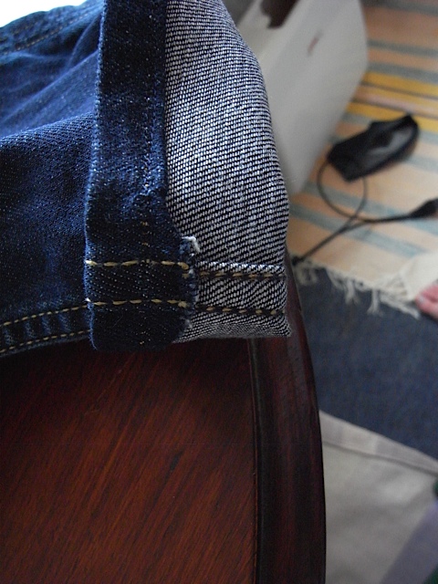 The inside leg seam, I did struggle a bit to get it through the sewing machine. Had to be very firm with it.